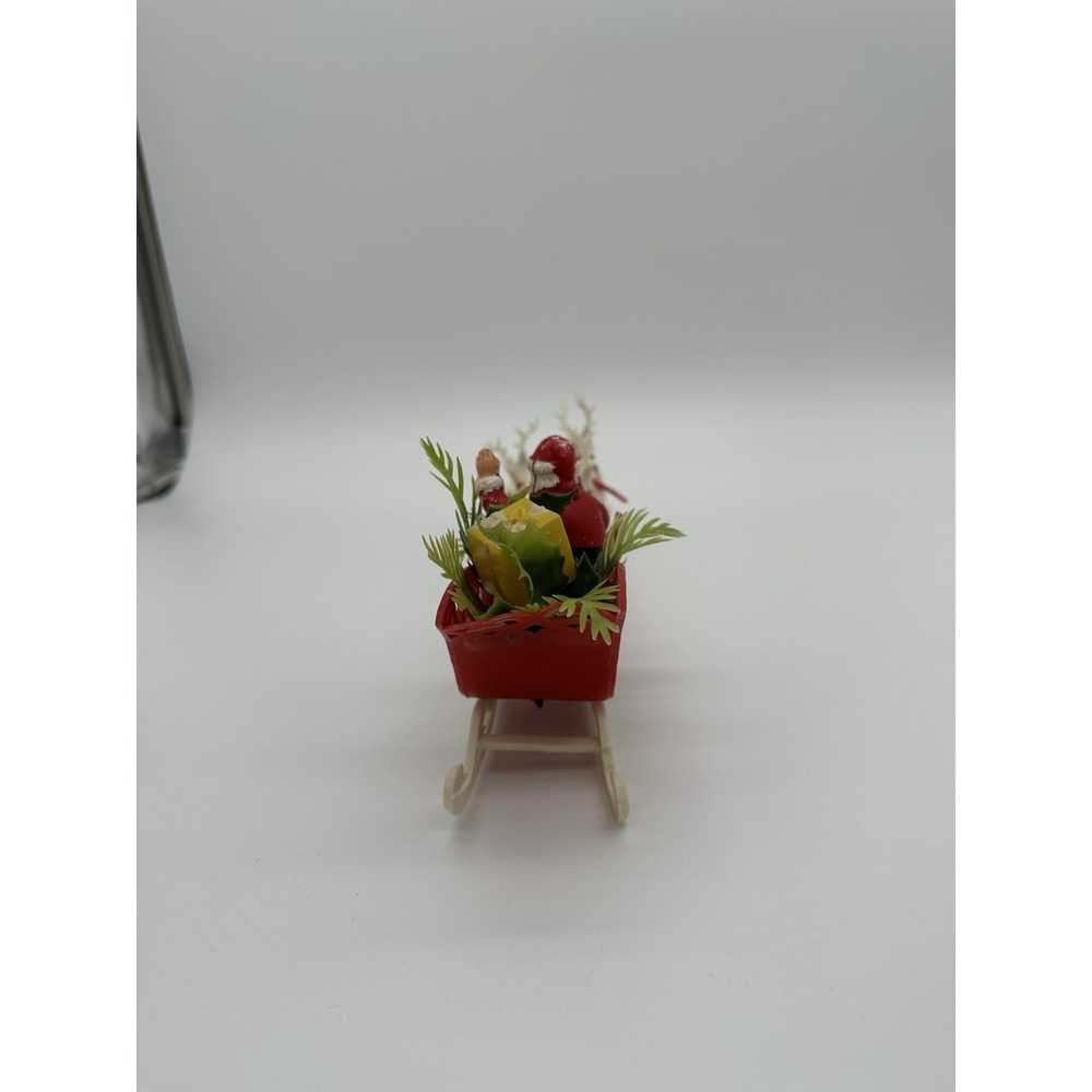 Vintage Plastic Santa Claus Red Sleigh 4 White Reindeer Christmas Tabletop Decor - Picture 7 of 10